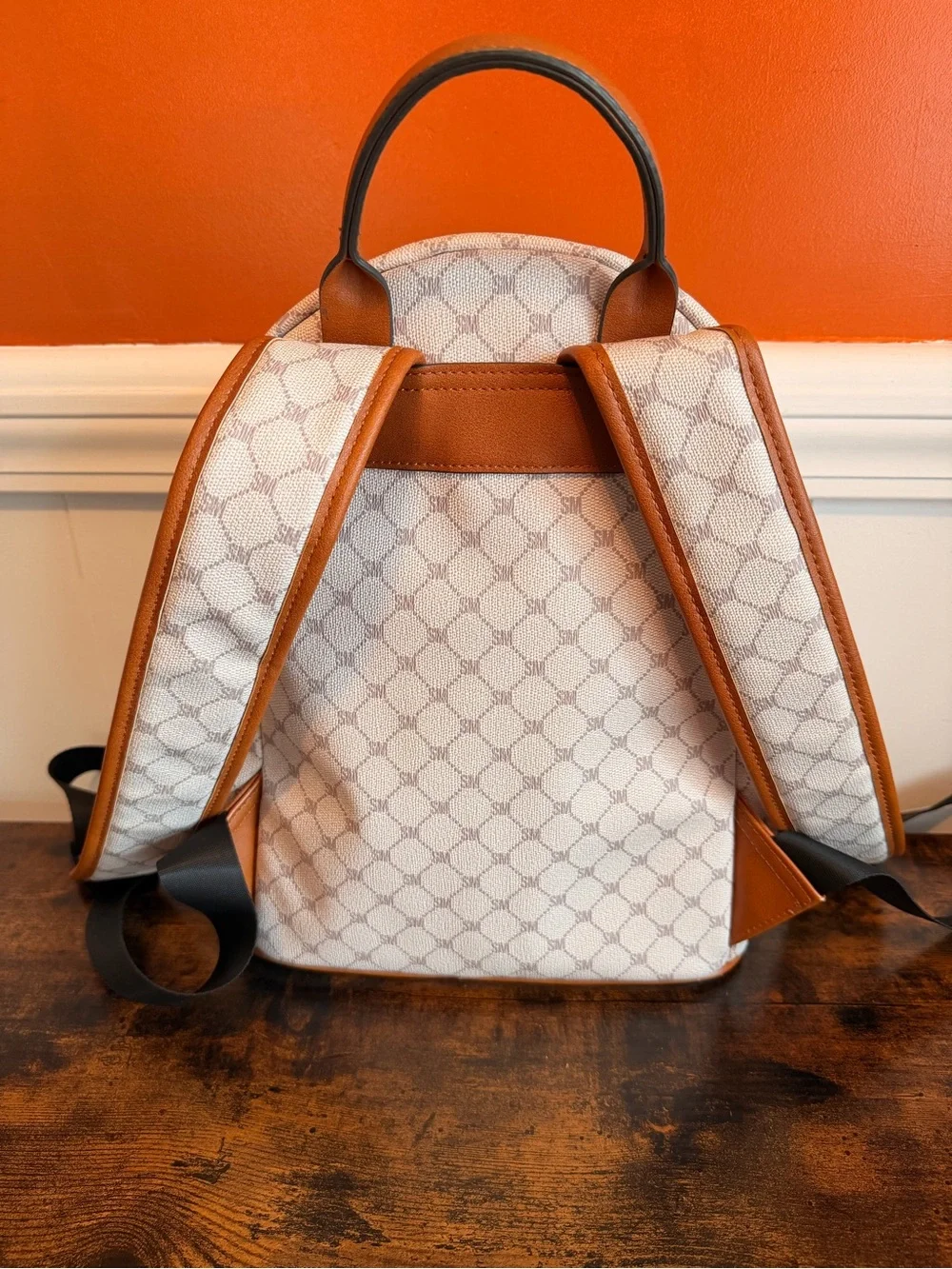 Steve Madden Cream and Tan Signature Mini Backpack